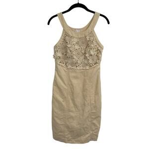 Postmark Anthropologie Dress Sleeveless Cream Floral Applique Womens Size 2